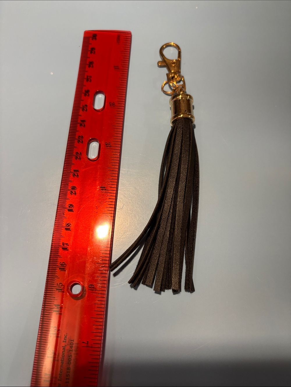 Brown Leather Tassel Keychain with Gold Hardware